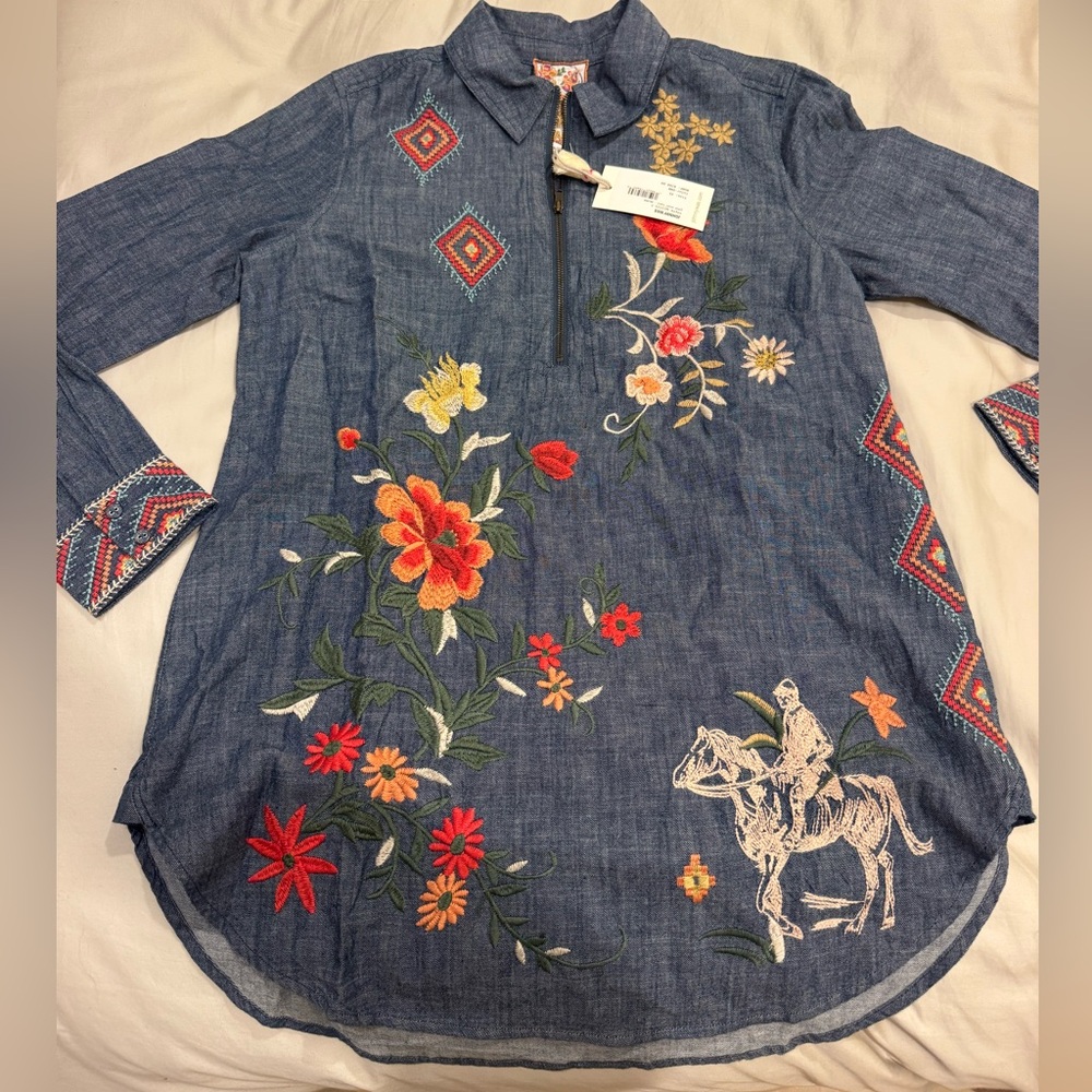 Johnny Was Zipup Shirt Tunic Helena